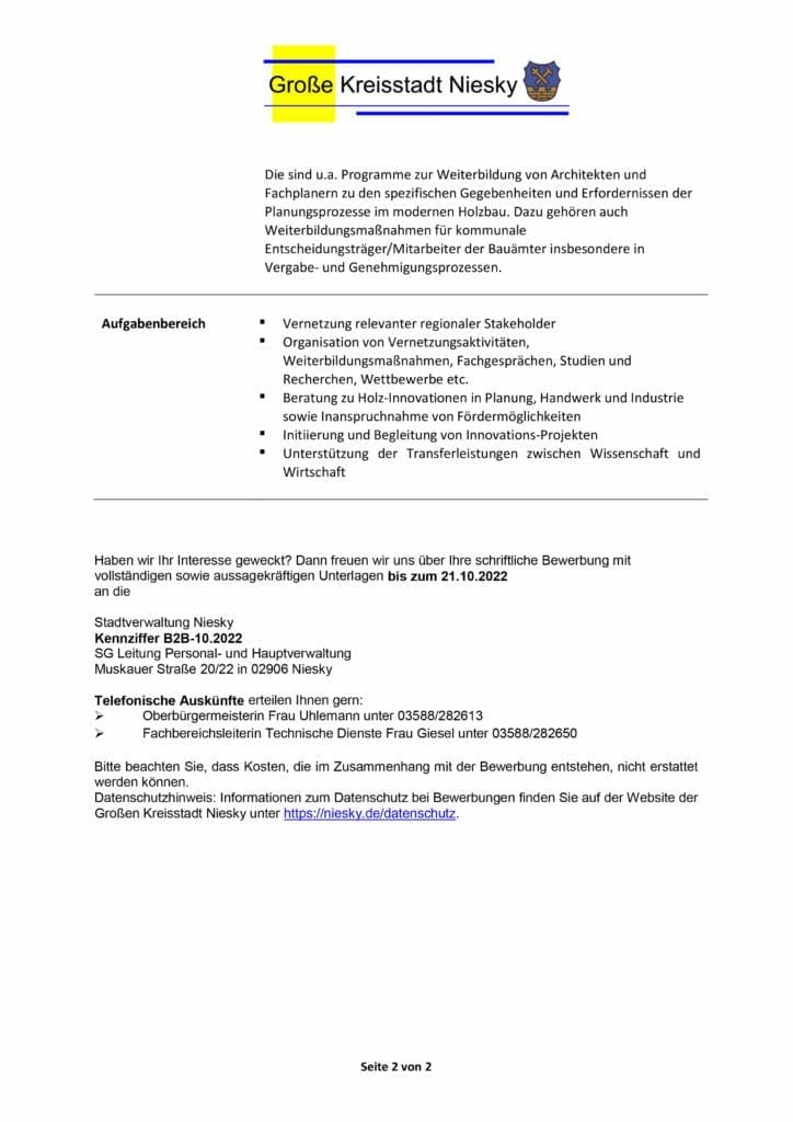 Holzbau Kompetenz Sachsen GmbH &ndash; 220919 Stellenausschreibung PL Holzbau Niesky 1 2